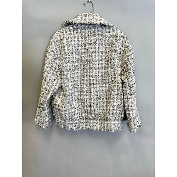 H&M Parisian Tweed Boucle Bomber Jacket Size XS Oversize white black tan - Picture 13 of 14